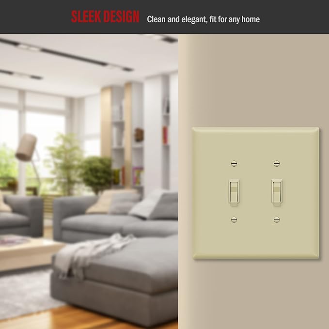ENERLITES Double Toggle Switch Cover, Two Gang Light Switch Wall Plate, Gloss Finish, Oversized 2-Gang 5.5" x 5.5", Unbreakable Polycarbonate Thermoplastic, UL Listed, 8812O-I, Ivory
