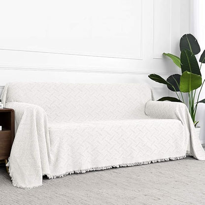 MYSKY HOME White Sofa Covers for 3 Cushion Couch Geometrical Sectional Sofa Couch Cover Living Room Sofa Throws Sofa Slipcovers for Pets, Kids (X-Large, 91" x 118", White)