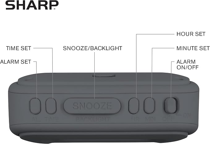 Sharp Battery Alarm Clock, Soft-Touch Case and Backlight, Charcoal Black | - Image 3