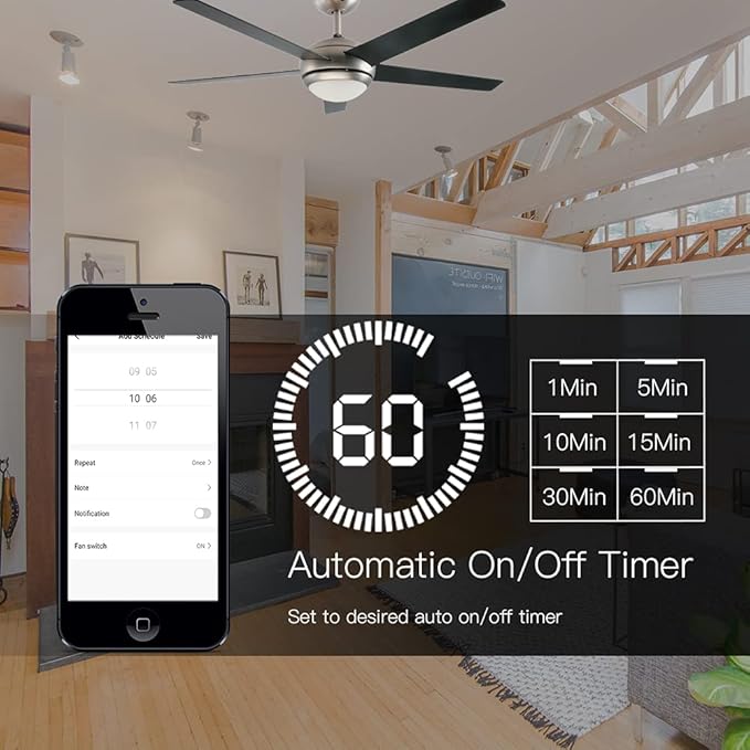 MOES WiFi Smart Ceiling Fan Light Wall Switch, Smart Life/Tuya APP Remote Timer and Counterdown, Compatible with Alexa and Google Home, Black No Hub Required