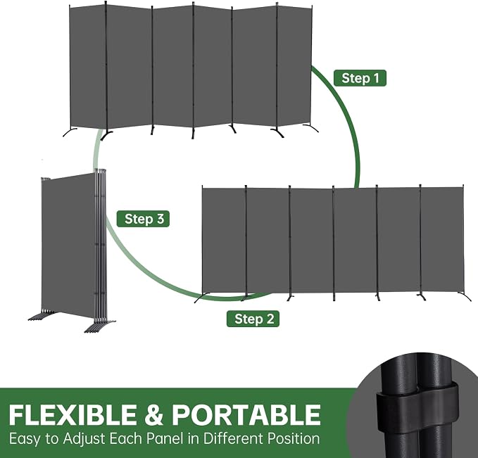 6 Panel Folding Room Divider, Sturdy Frame Freestanding Wall Divider | - Image 4