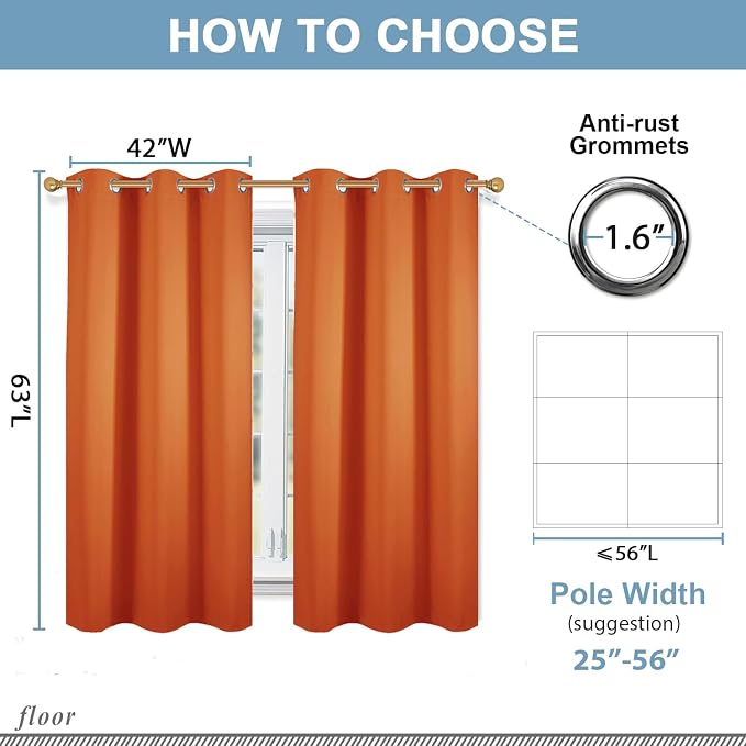 Diraysid Orange Grommet Blackout Curtains - Image 4