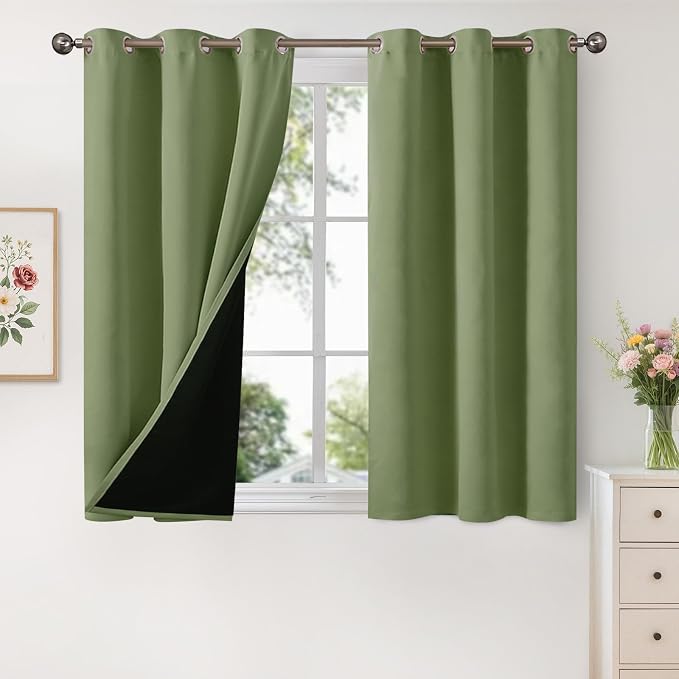 YoungsTex Short 100% Blackout Curtains 40 Inch Length 2 Panels, Room Darkening by YoungsTex