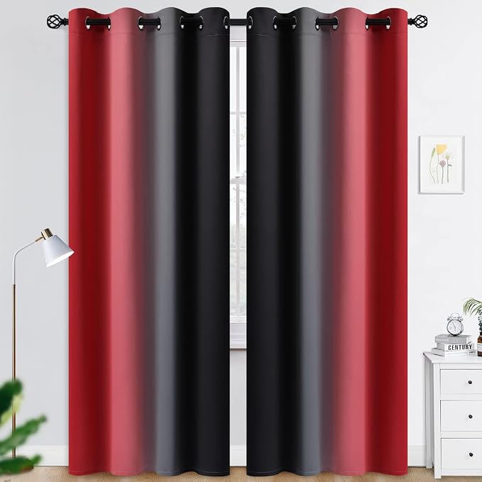 COSVIYA Grommet Room Darkening Ombre Red and Black Curtains W52xL90 inch | Red by COSVIYA