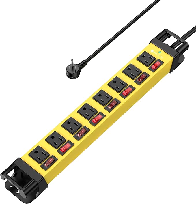 Power Strip with Individual Switches - 8 Outlet Heavy Duty Power Strip with Cord Manager,1200J Surge Protector Home Office Garage Industrial Workbench