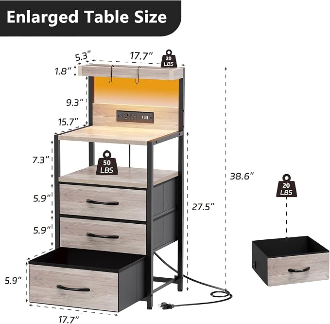 SZLHANJZ Nightstand Set of 2, - Image 3