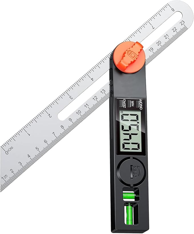 NORTOOLS Digital Angle Finder Protractor, Plastic Angle Finder 7inch/200mm 0-360 ° LCD Digital Protractor Ruler,±0.5° Accuracy Measuring Tool for Woodworking/DIY/Miter Saw (2 Batteries Included) ﻿