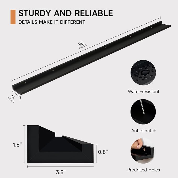 Floating Picture Ledge Shelves for Wall Set of 2, 95 Inches Picture Ledge Shelf - Image 3