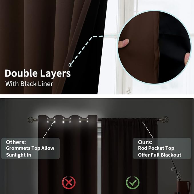 BGment Brown Blackout Curtains for Living Room 108 Inch Length 2 Panels | - Image 7