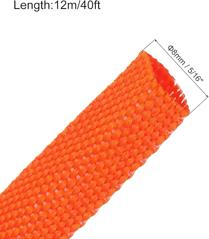 MECCANIXITY Braided Cable Sleeves Heat Shrinkable Fabric Sleeving, 5/16" 40ft Orange 2:1 Ratio Heat Shrinkable Cord Protector for Harness Cable, Network Cable Protection, Cable Management