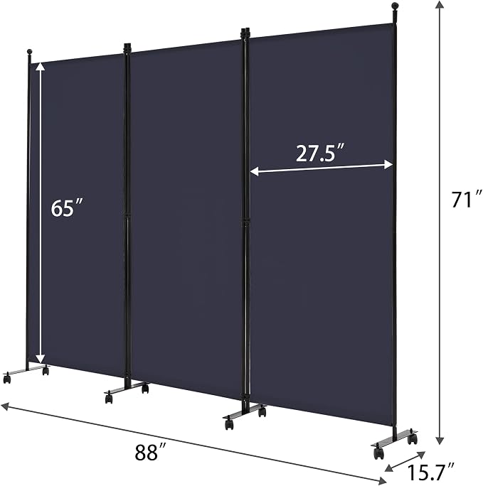 Spurgehom 3 Panel Rolling Room Divider, Folding Partition Privacy Screens | - Image 5