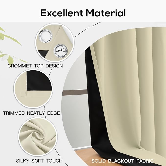 Yakamok Light Cream Blackout Curtains 63 inches Long - Image 4