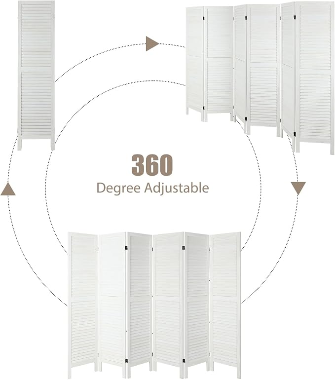 6 Panel Room Divider, Freestanding Wooden Privacy Scree | Durable paulownia wood - Image 4