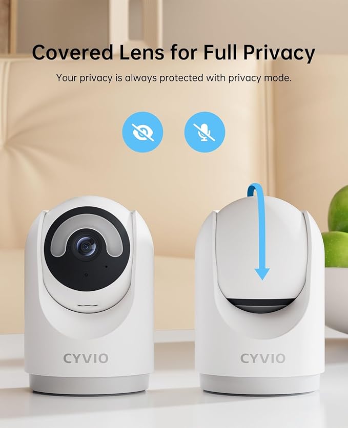 CYVIO 5MP Indoor Security Camera, 3K Pan-Tilt WiFi Surveillance Camera with AI Motion Detection, Human Tracking, Color Night Vision, 2-Way Audio, Bluetooth Setup, No Subscription, for Baby/Pet/Home