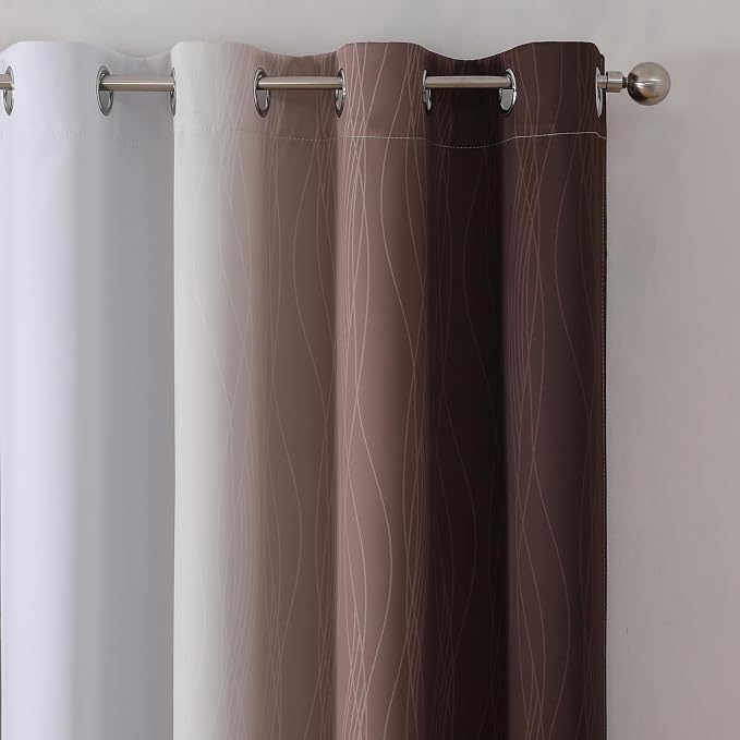 Brown and Greyish White Blackout Curtains 52Wx90L 2 Panels | Ombre Curtains - Image 4