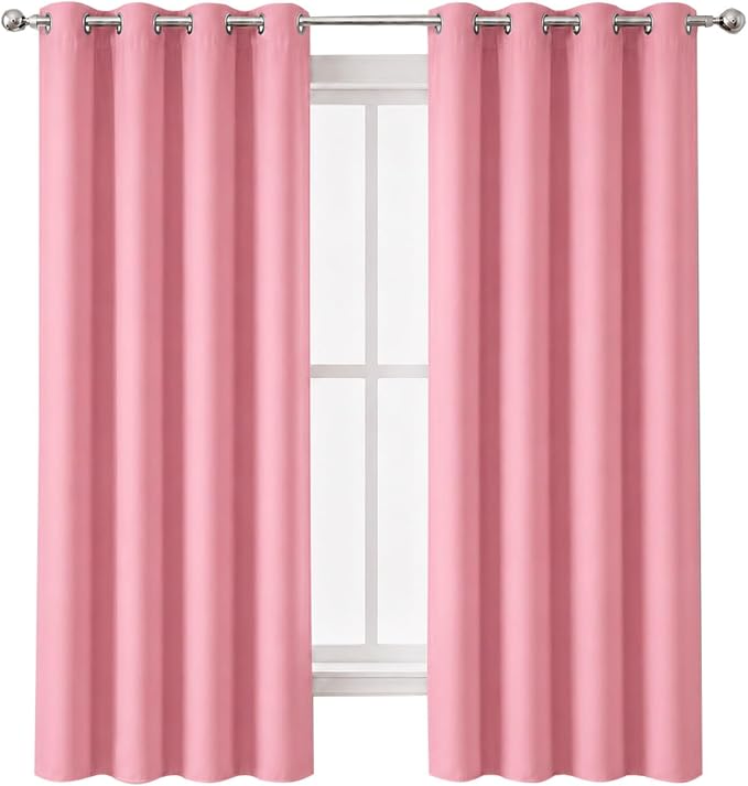 Pink Thermal Blackout Curtains/52 x 72 Inch/Set of 2 Panels Room Darkening - Image 2