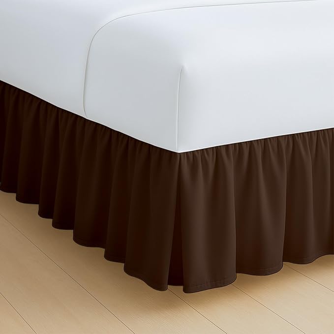 Rajlinen Ruffled Bed Skirt Full, 18 Inch Drop Dust Ruffle with Split Corners, 100% Microfiber Bedskirt with Platform, Three-Sided Coverage Ruffled Gathering Design, Chocolate