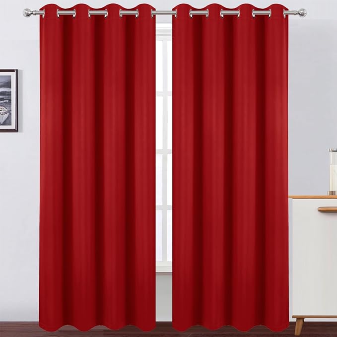 100% Blackout Curtains 84 Inch Long Red Curtains 2 Panels - Image 2