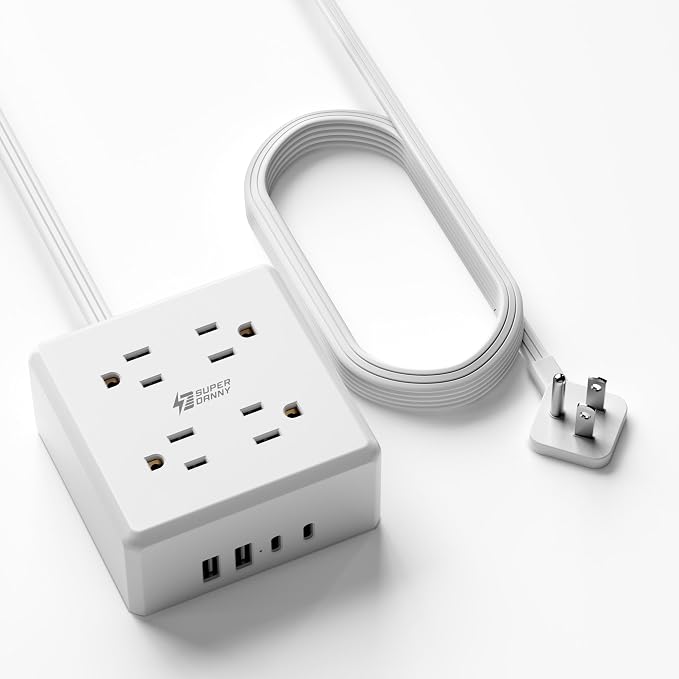 SUPERDANNY 5Ft Extension Cord, Flat Plug Power Strip Surge Protector | 900J by SUPERDANNY