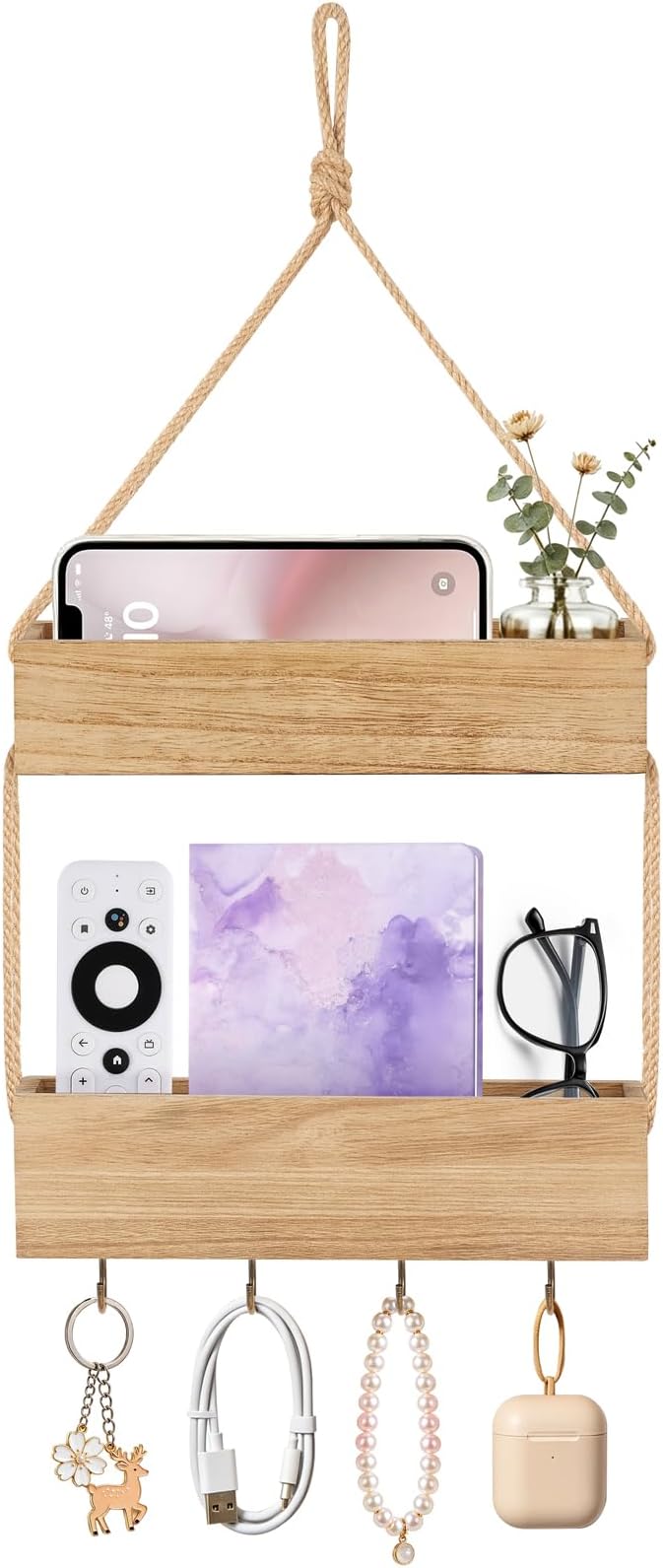 Mkono Bedside Shelf Organizer, Macrame Wall Hanging Room Decor by Mkono