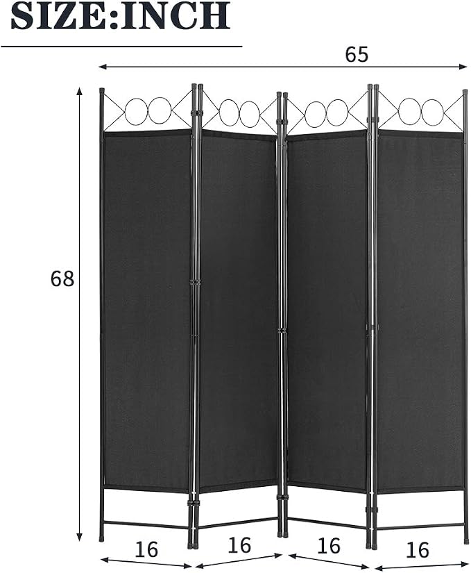 4 Panel Room Divider 6FT Steel Frame Screen Folding Privacy Divider - Image 7
