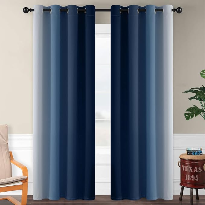SimpleHome Ombre Blue to Grey White Curtains - Image 2