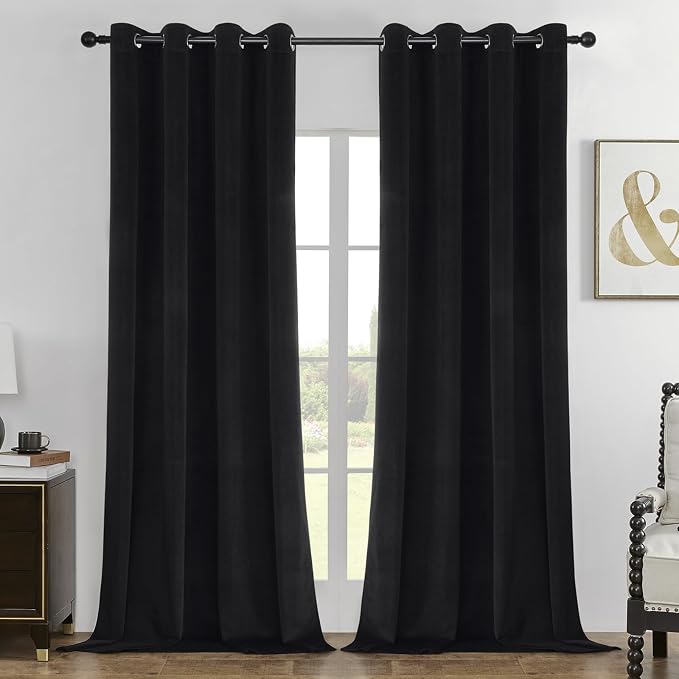 Joydeco 100% Blackout Curtains Velvet Black Out Curtain 96 Inch Drapes | by JOYDECO