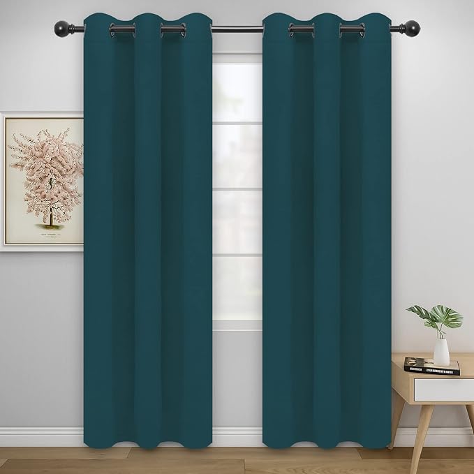 Easy-Going Thermal Grommet Blackout Curtains, 2 Panels 42x84 in | Peacock Blue by Easy-Going