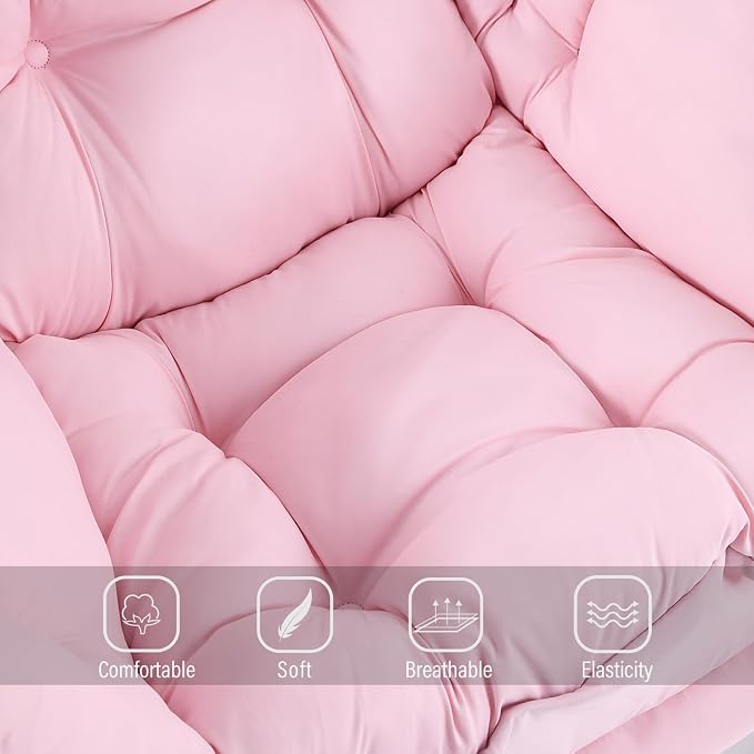 Welnow Lazy Chair with Ottoman, Reading Chair with Footrest，Pink | A Side Pocket - Image 8