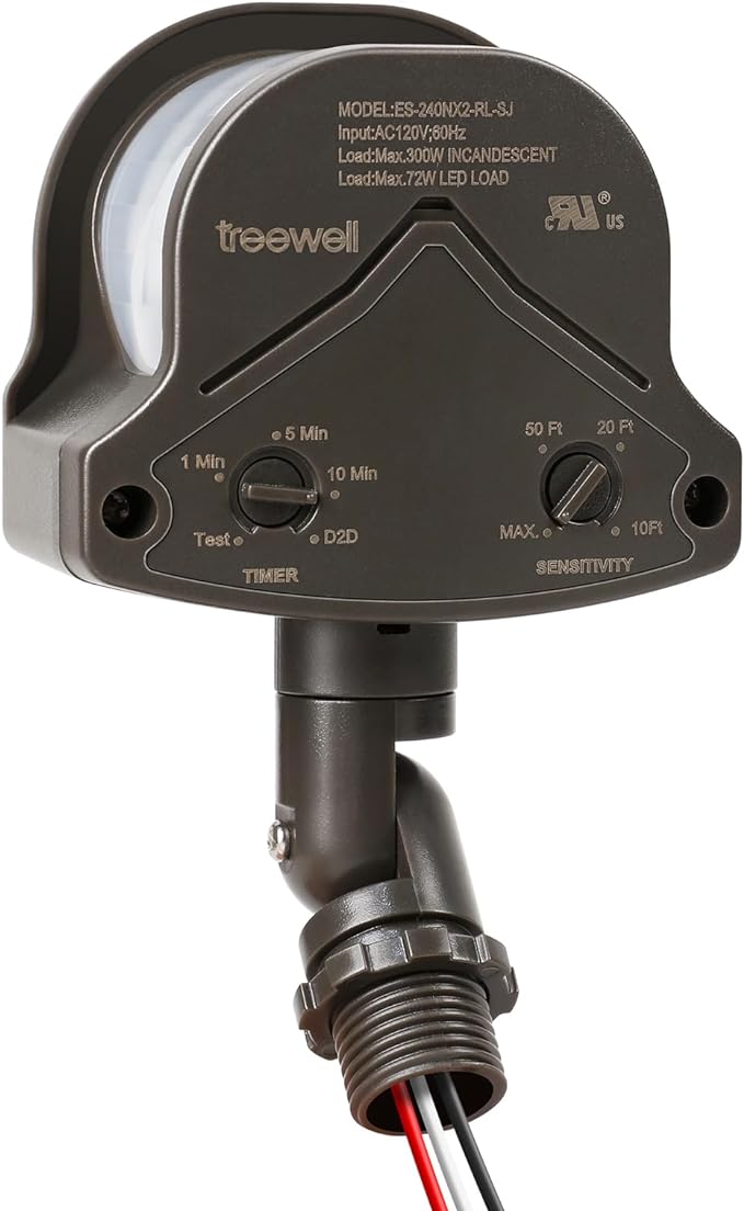 TREEWELL 240-Degree Replacement Motion Detector, Adjustable Time & Detection Sensitiity Up to 60 Feet Range, 3 Working Modes Pir Motion Sensor for Security Floodlight, Brown, UL Listed
