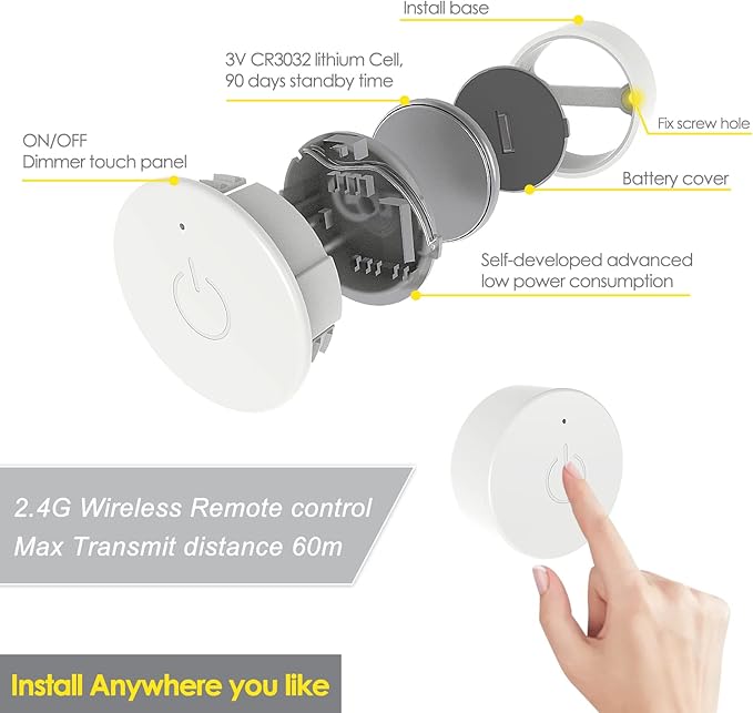 VST Under Cabinet Mini Panel Lighting 3PCS 3.94inch 12V 2.5W(Total 7.5W) with Wireless Dimmer Switch, Surface Mount Puck Light for Kitchen Van Truck Car Galley Downlight (Round White4000K)