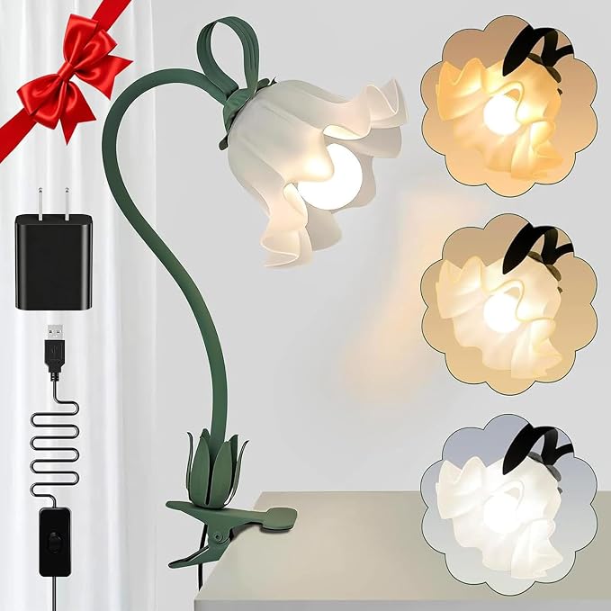Clip On Flower Lamp for Bedroom, Aesthetic Bedside Reading Light by ONXEBornforqualityNeverWasteYourMoney