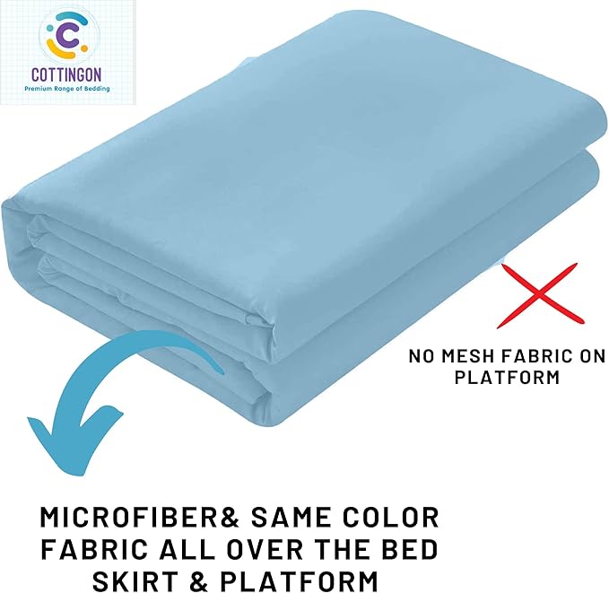 Ruffled Bed Skirt with Split Corners-Dust Ruffle - 24" Drop 100% Microfiber Soft,Sheen & Luxurious Look - Bed Skirts (Light Blue -King)