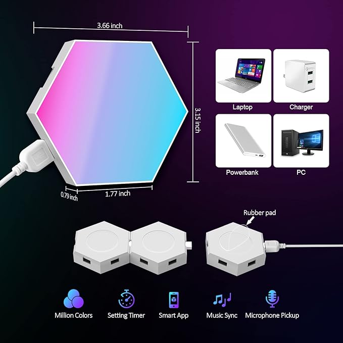 JIMIMORO Hexagon LED Light Panels 8 Pack – RGB Wall Decor Lights with Music Sync, App & Remote – Modular Home & Christmas Decor for Bedroom, Living Room, and Room Decor