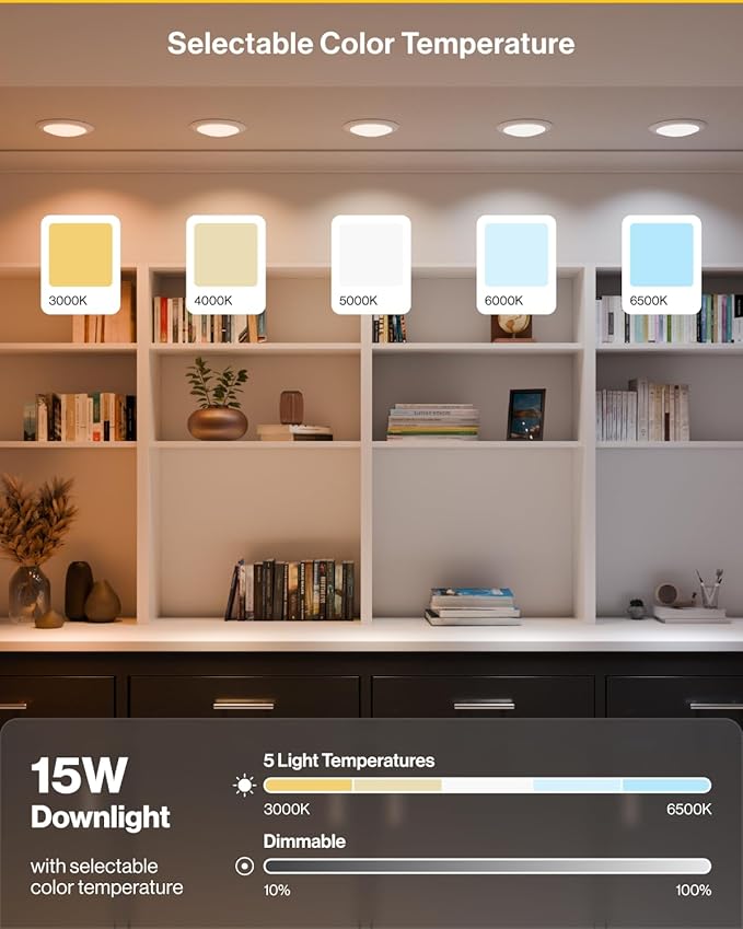 Sunco 48 Pack LED Disc Lights Ceiling 6 Inch, Flush Mount Disk Light, Recessed Can Lighting, 1050 LM, 15W (75W Equivalent), Selectable CCT 3000K/4000K/5000K/6000K/6500K, Dimmable, Damp Rated ETL.