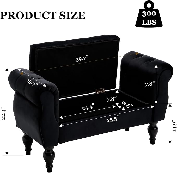 Storage Bench for End of Bed Bedroom, 39.7" Modern Ottoman Bench - Image 2