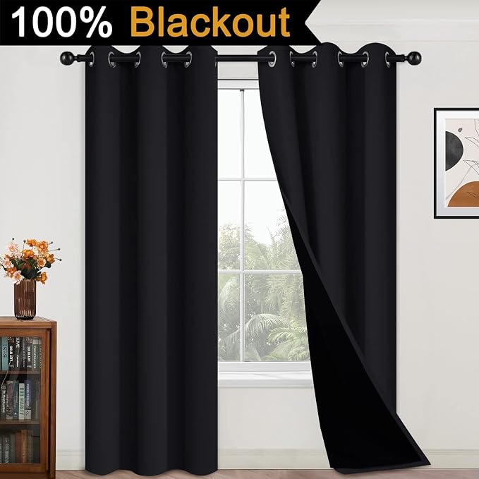 Yakamok Black 100% Blackout Curtains 84 Inches Long - Image 2