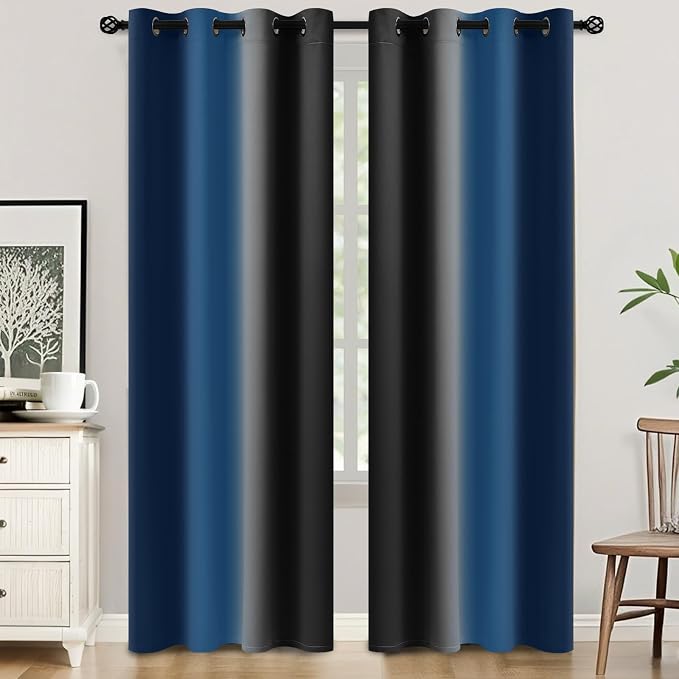 SimpleHome Ombre Blue and Black Room Darkening Curtains 84 inches Length | by SimpleHome