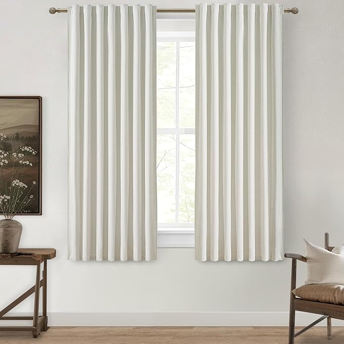 QJmydeco Beige White 54 Inch Curtains Sunblock Curtains by QJMYDECO