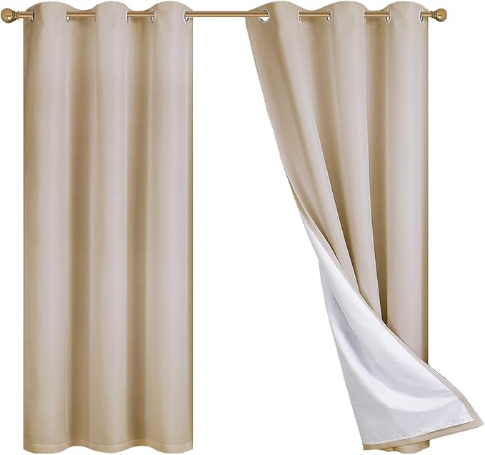 Diraysid 100% Blackout Curtains Beige Linen Curtains - Image 9