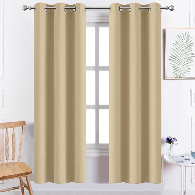Yakamok Blackout Curtains 38x72 inch Beige Thermal Drapes-Bedroom | 2 panels by Yakamok