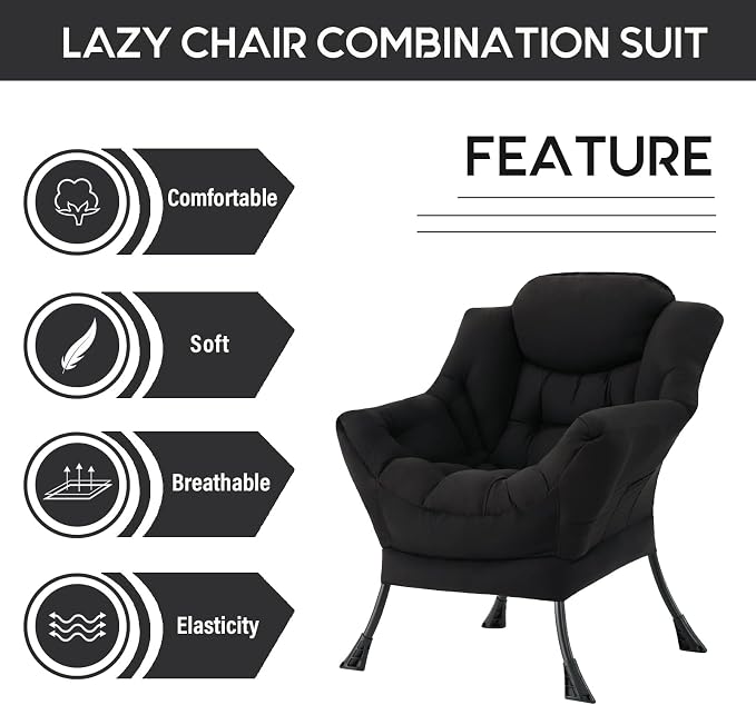 Lazy Chair with Ottoman, Comfy Accent Reading Chair, Removable Cover, with - Image 5