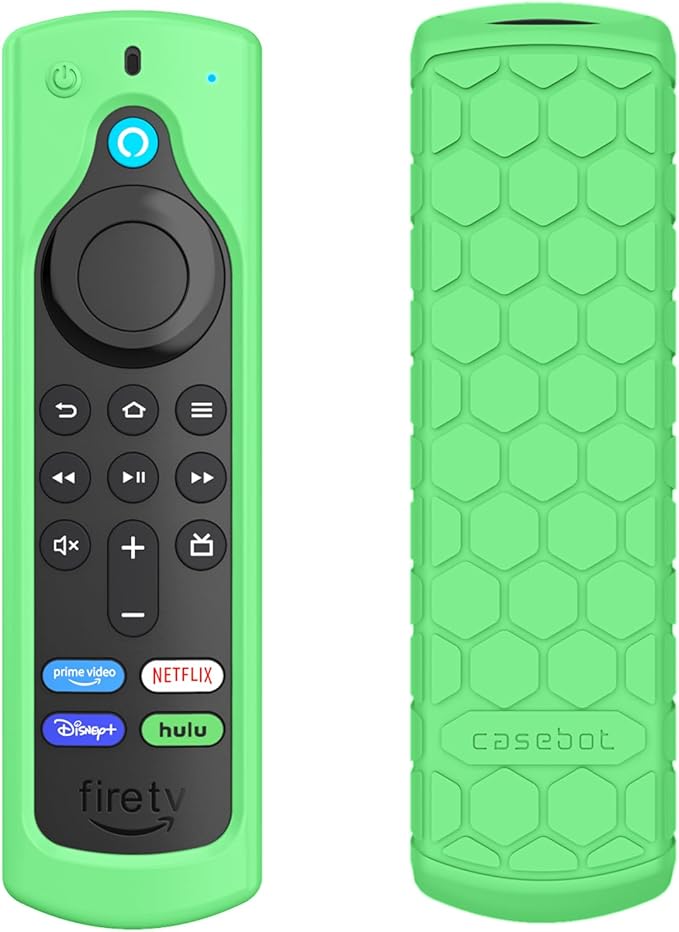 CaseBot Remote Case for Fire TV Stick HD/4K/4K Max (1st Gen)/Fire TV Stick (3rd Gen)/Lite - Anti-Slip Shockproof Silicone Cover for Alexa Voice Remote (2nd & 3rd Generation) (Green Glow in The Dark)