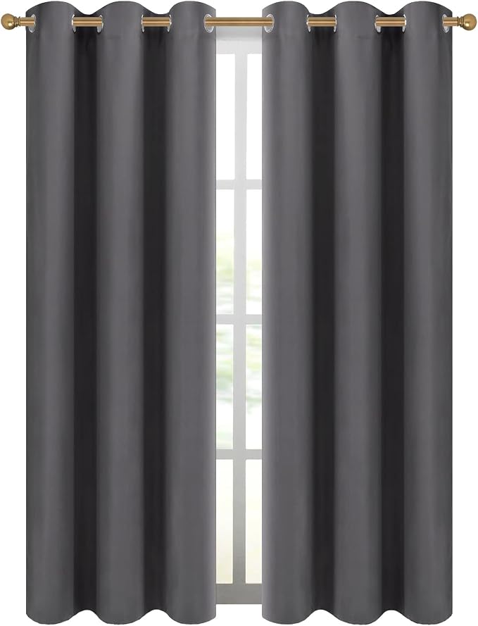 Diraysid Grey Grommet Blackout Curtains - Image 2
