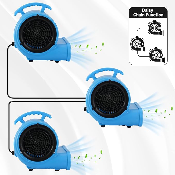 blessny 1/2 HP ETL Listed Carpet Dryer Fan, 2600 CFM Air Blower Mover for Home Drying, 15 Ft Long Cord Portable Floor Blower Fan with 3-Speeds Daisy Chain Function (Blue)