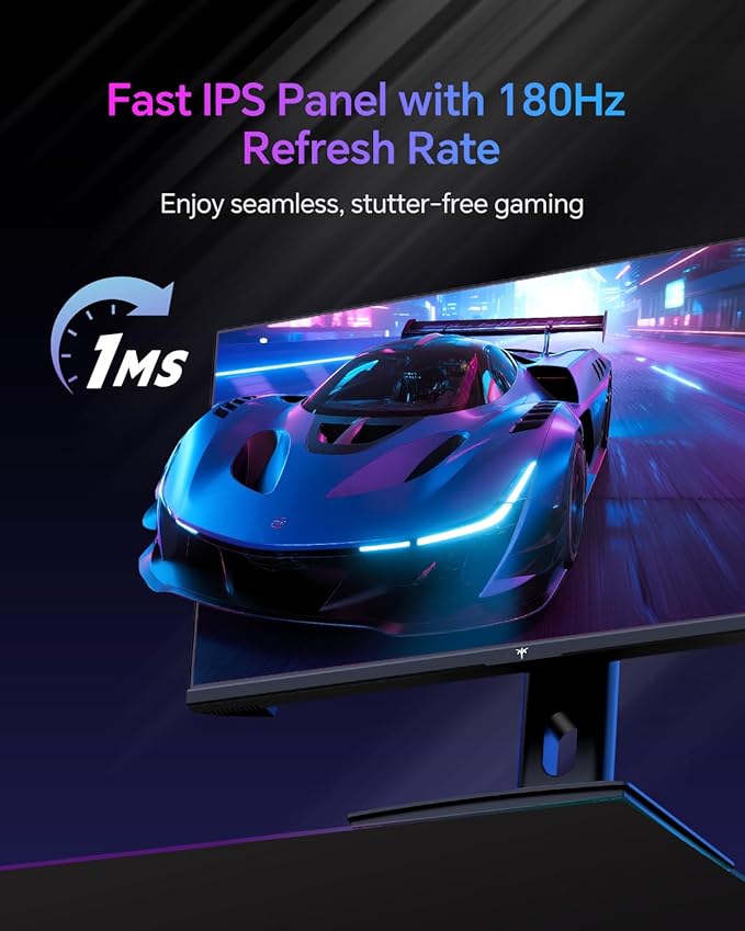 KTC 24 Inch Gaming Monitor 180Hz - 2K 1440P Computer Monitors, Fast IPS Monitor with HDR 400, Adaptive Sync, Up to 185Hz, HDMI 2.0 & Display Port 1.4, Height Adjustable, Vesa Mount, H24T7