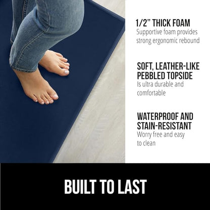 GORILLA GRIP 2 Pack Comfortable Cushioned Kitchen Mats for Floor, 17x24 + 17x48, Waterproof and Stain Resistant, 1/2 Inch Thick Soft Ergonomic Standing Desk Anti Fatigue Mat, Foam Supports Feet, Navy