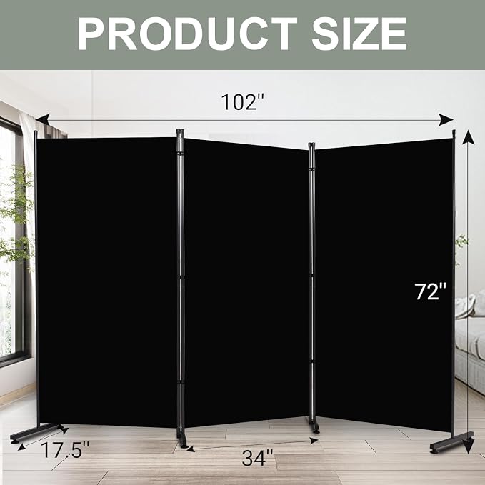 Room Divider 3 Panel Folding Privacy Screen, Round Pad Design Wall Divider | - Image 6