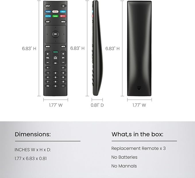 (Pack of 3) Replacement Remote Control for VIZIO Smart TV, Compatible with D/E/M/P/V/PX Series