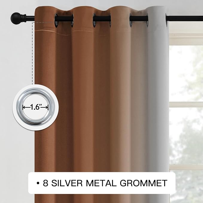COSVIYA Grommet Blackout Ombre Burnt Orange Curtains W52 x L63 Inch | Gradient - Image 3